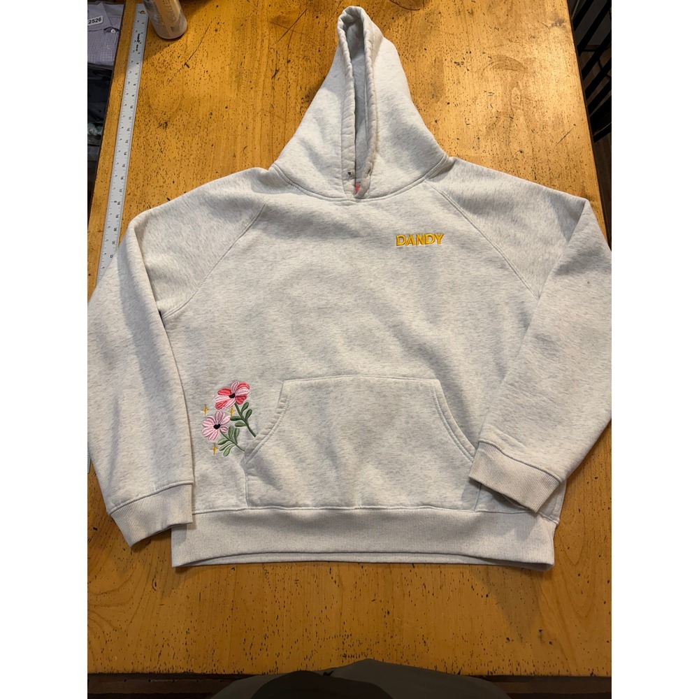 Dandy Worldwide Gift Giving Size M Grey Embroidered Floral Pullover Hoodie